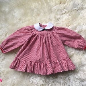 Vintage red white striped Christmas dress ruffle